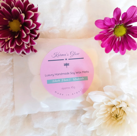 Black Plum & Rhubarb Luxury Handmade Soy Wax Melts 6 x Little Paws 45g