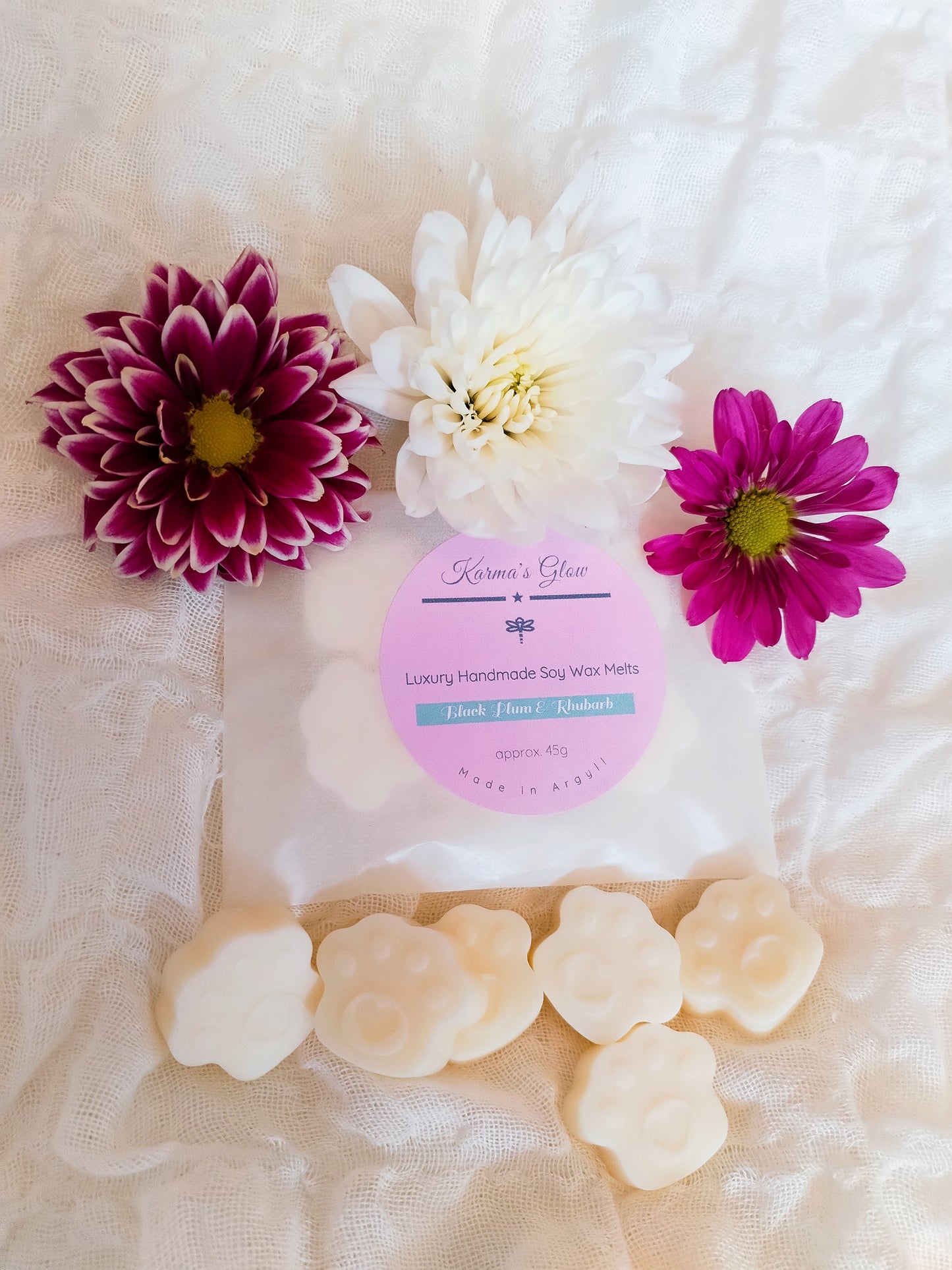 Black Plum & Rhubarb Luxury Handmade Soy Wax Melts 6 x Little Paws 45g