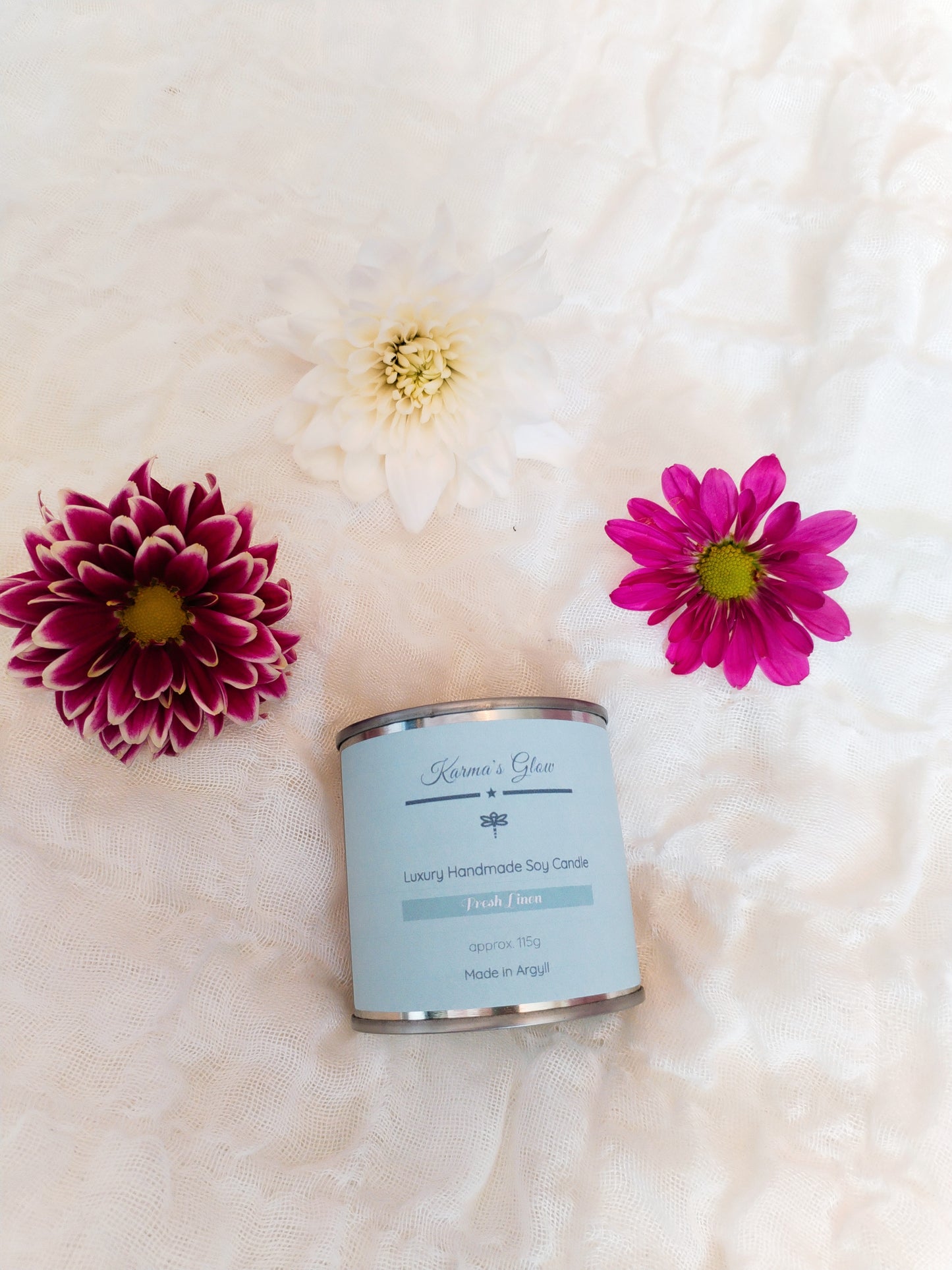 Scented Candle - Luxury Fragrance - Soy Wax -Small Candle Tin - Fresh Linen - 115g approx. - Vegan