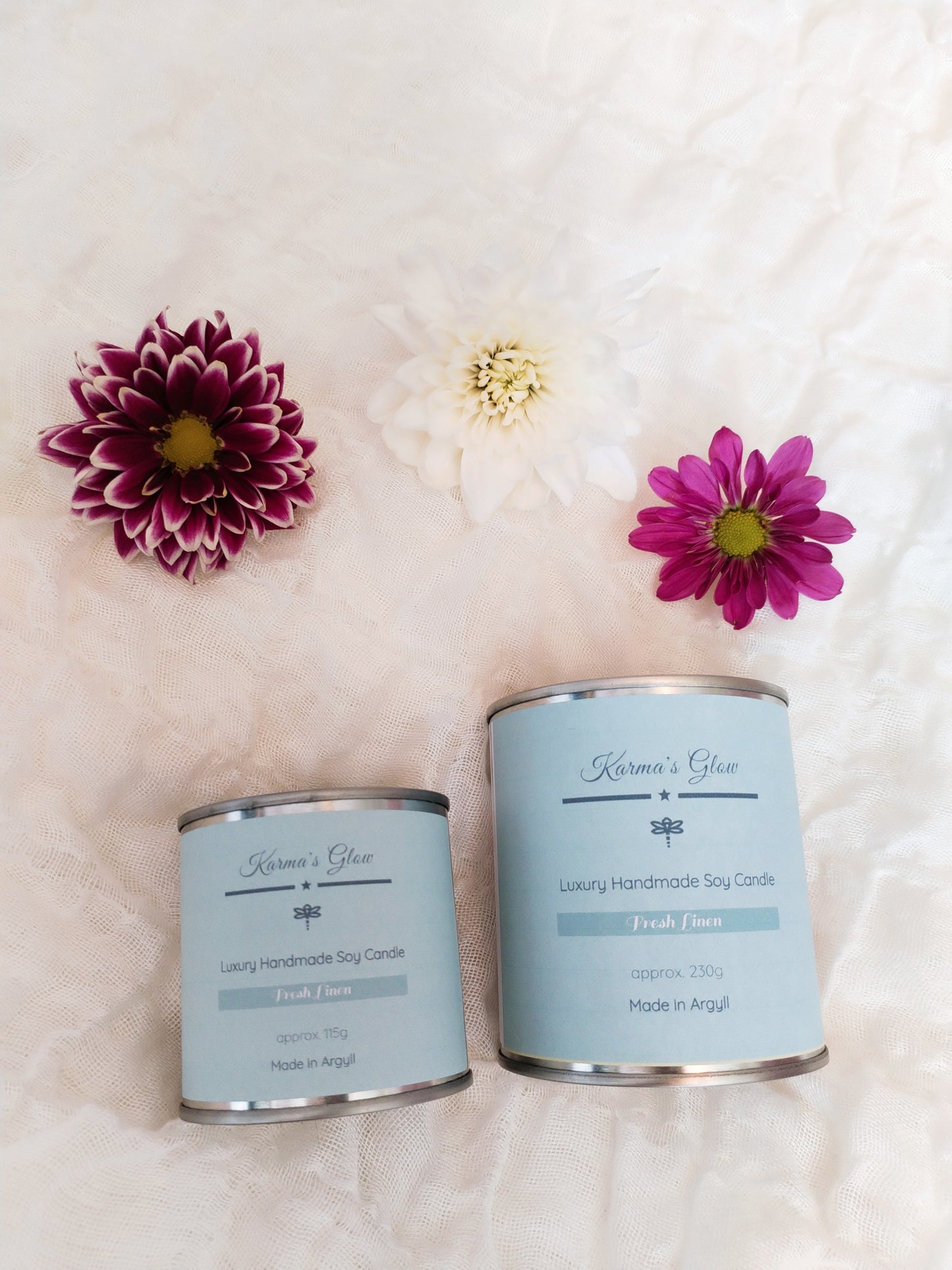 Scented Candle - Luxury Fragrance - Soy Wax -Small Candle Tin - Fresh Linen - 115g approx. - Vegan