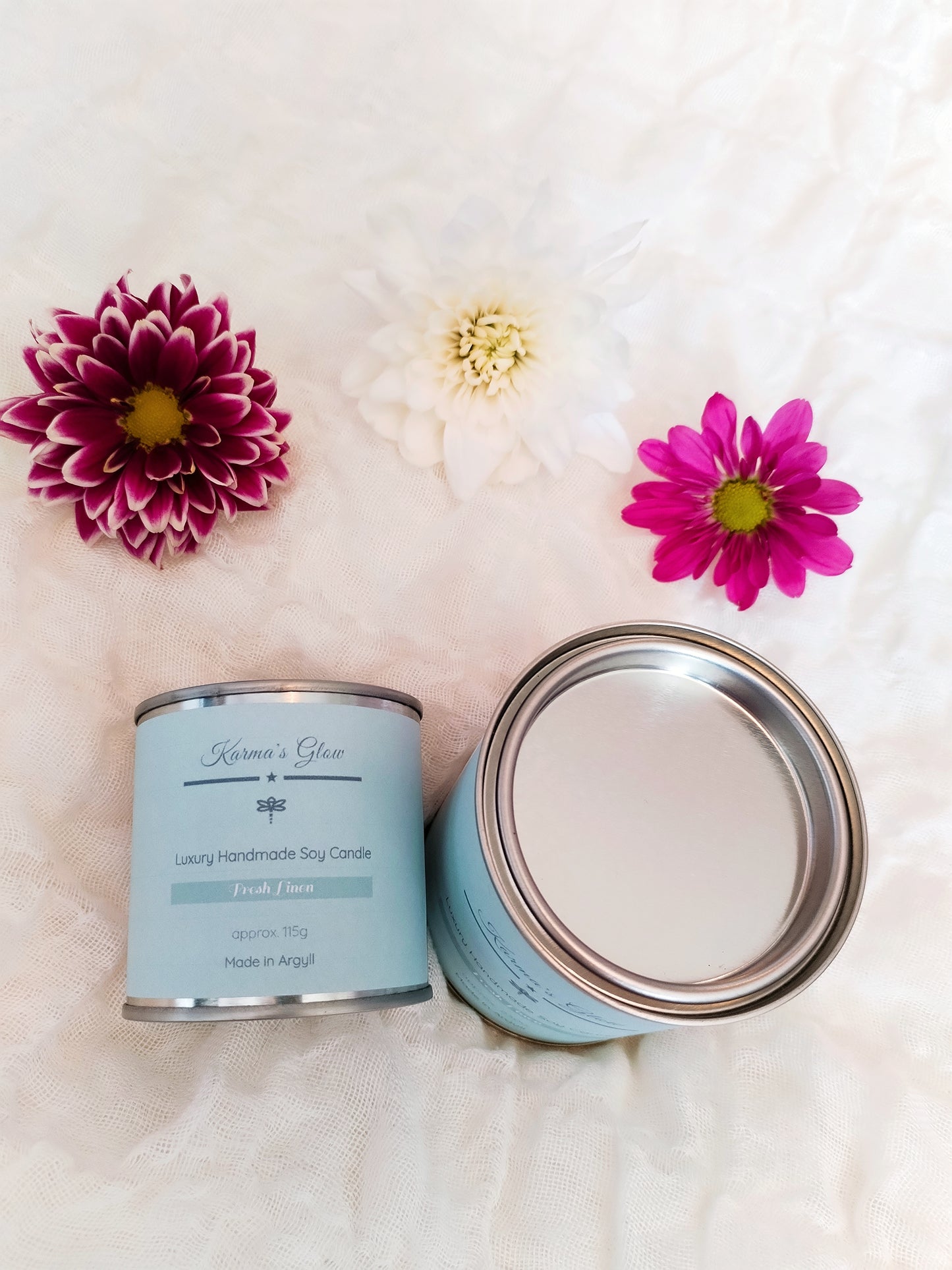 Scented Candle - Luxury Fragrance - Soy Wax -Small Candle Tin - Fresh Linen - 115g approx. - Vegan