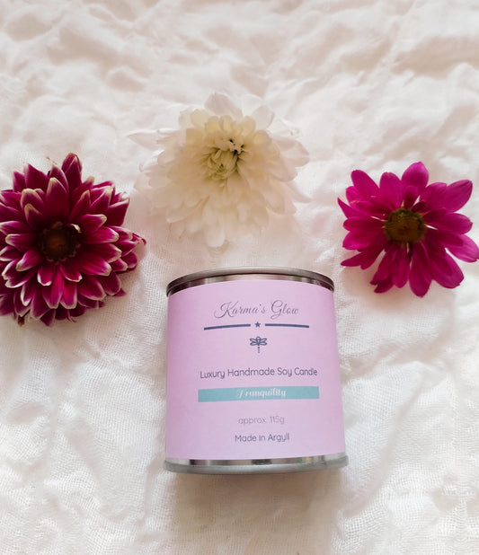 Tranquillity Scented Candle - Luxury Fragrance, Handmade with Soy Wax - Large Tin, Vegan