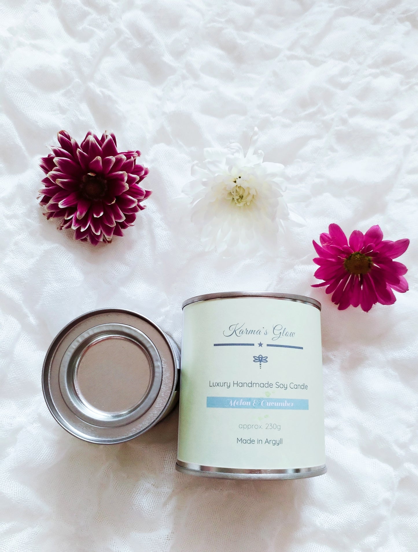 Melon & Cucumber Scented Candle - Luxury Fragrance, Handmade with Soy Wax - Large Tin, Vegan