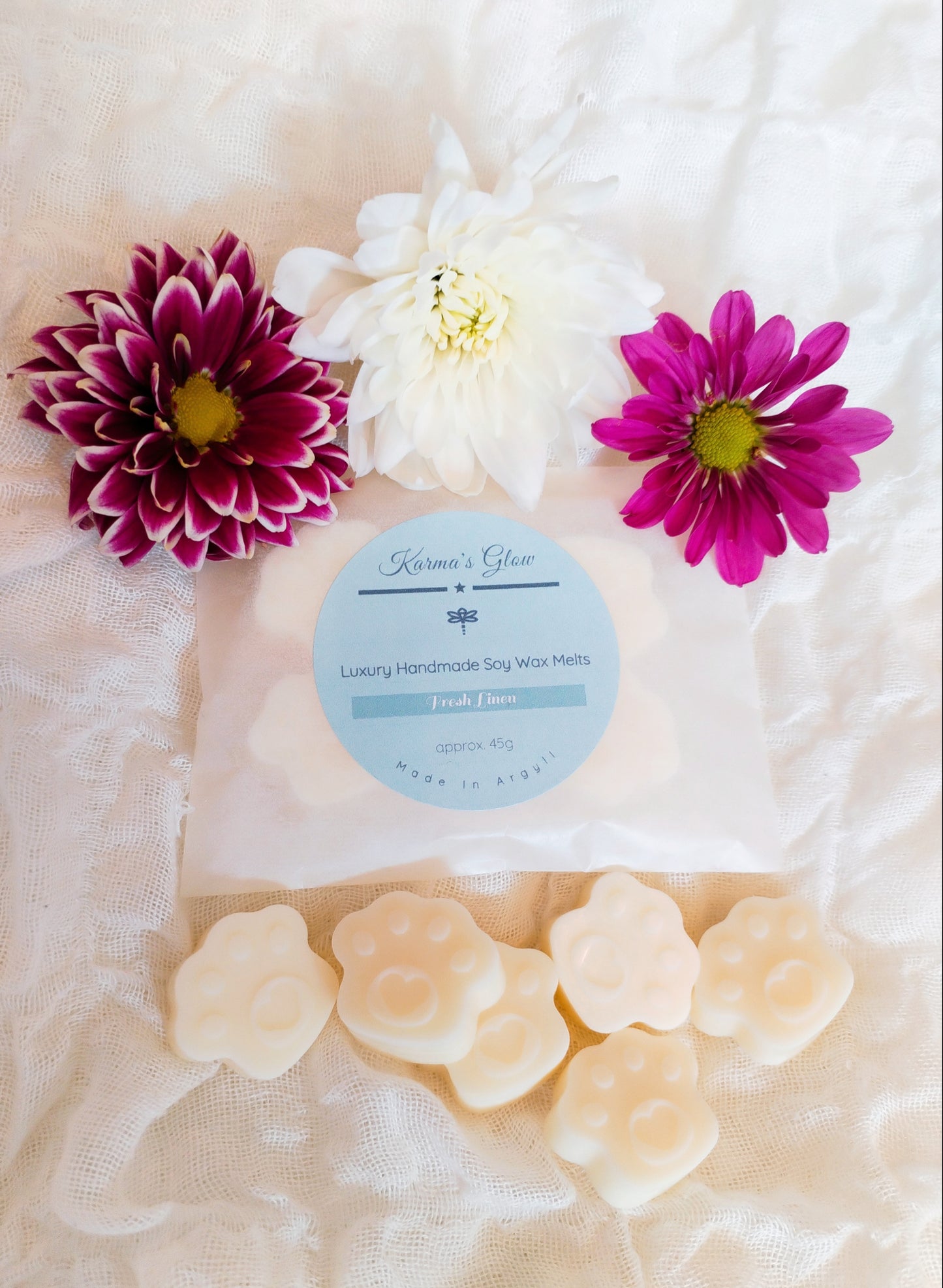 Fresh Linen Luxury Handmade Soy Wax Melts 6 x Little Paws 45g