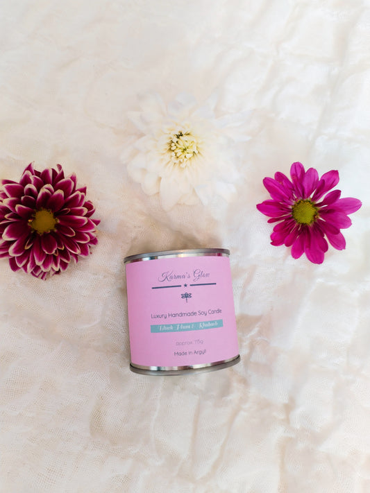 Scented Candle - Luxury Fragrance - Soy Wax - Small Candle Tin - Black Plum & Rhubarb - 115g approx. - Vegan