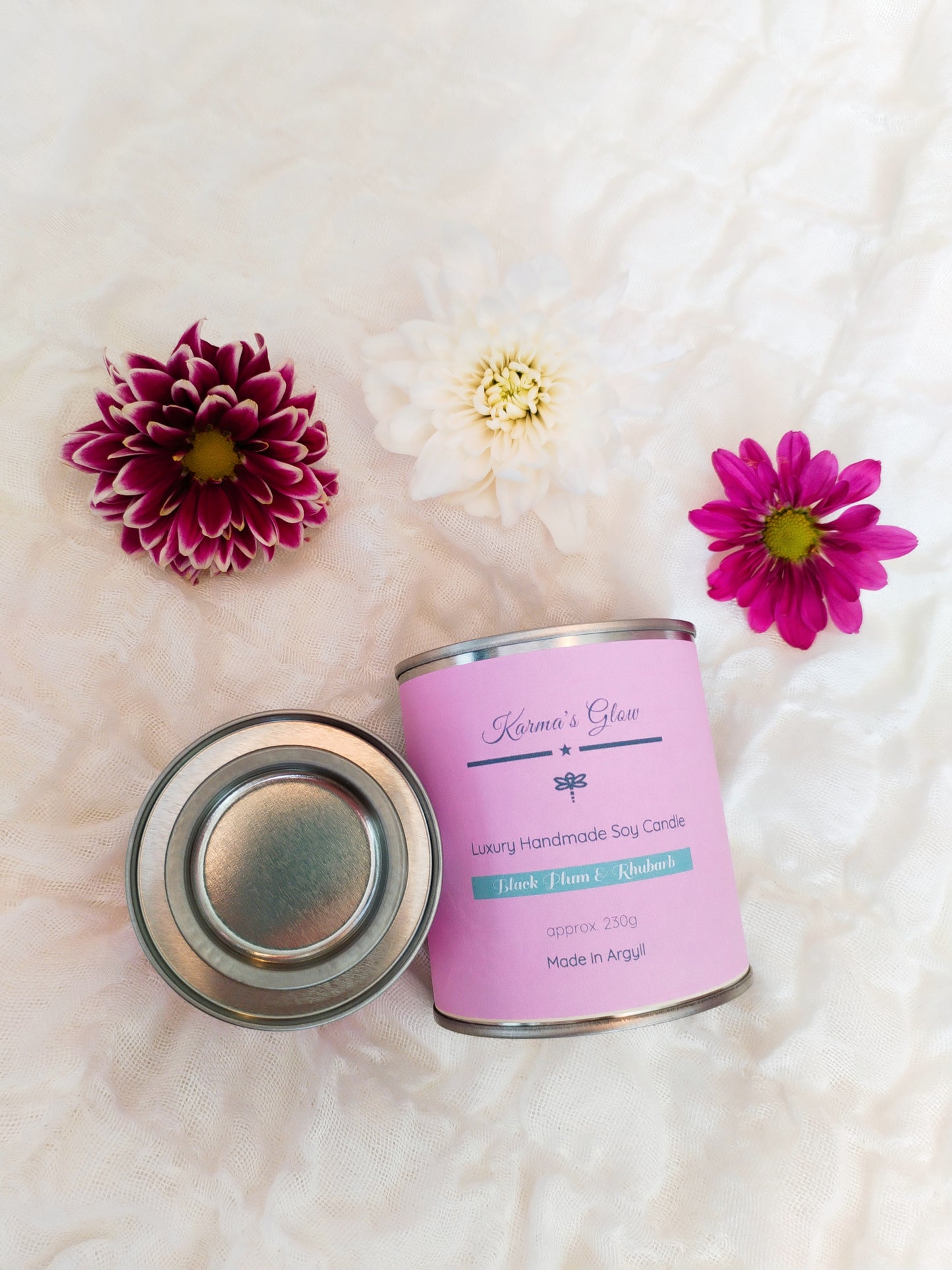 Scented Candle - Luxury Fragrance - Soy Wax - Large Candle Tin - Black Plum & Rhubarb - 230g approx. - Vegan