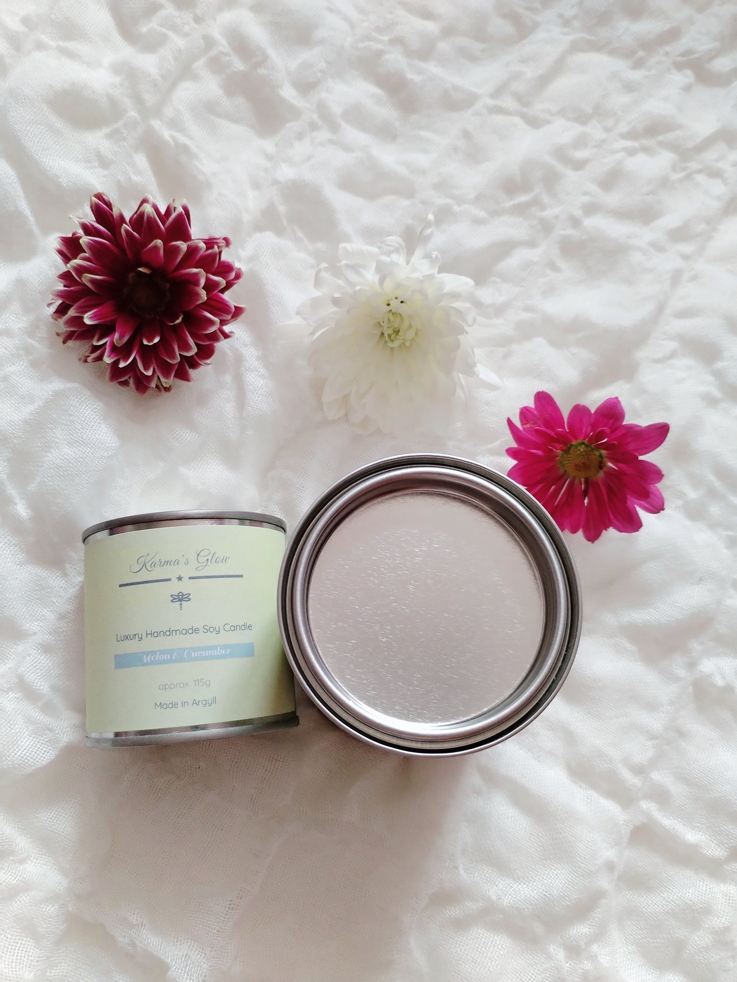 Scented Candle - Luxury Fragrance - Soy Wax - Small Candle Tin - Melon & Cucumber - 115g approx. - Vegan