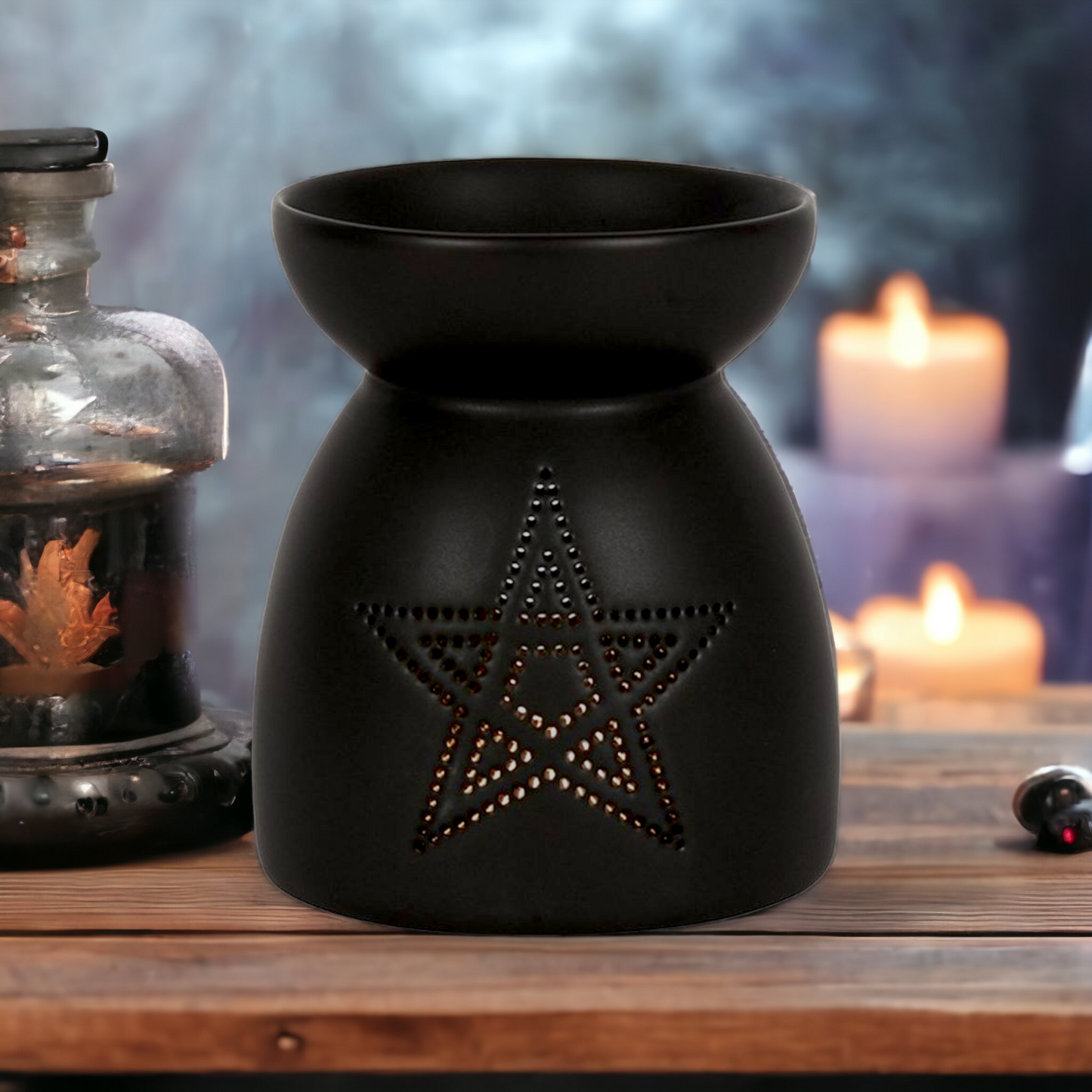 Black Pentagram Cut Out Oil Burner