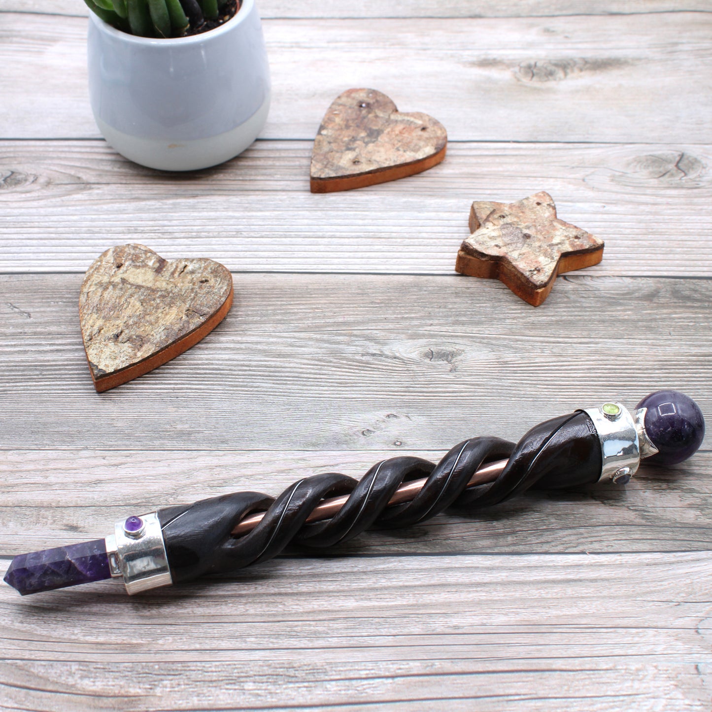 Spiral Carving Healing Wand - Copper Amethyst