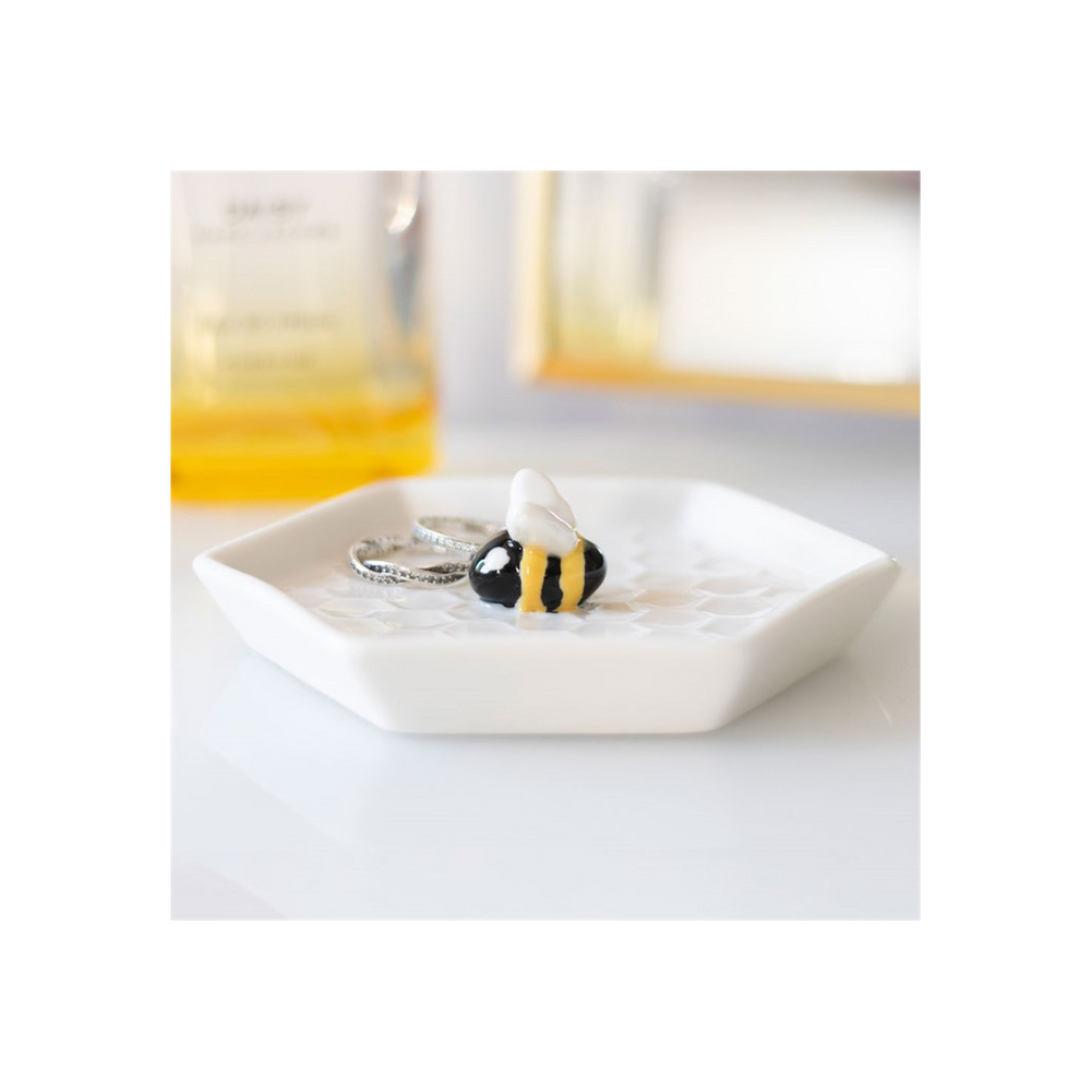 Charming Hexagon Bee Ceramic Trinket Dish - Store Rings and Precious Pieces