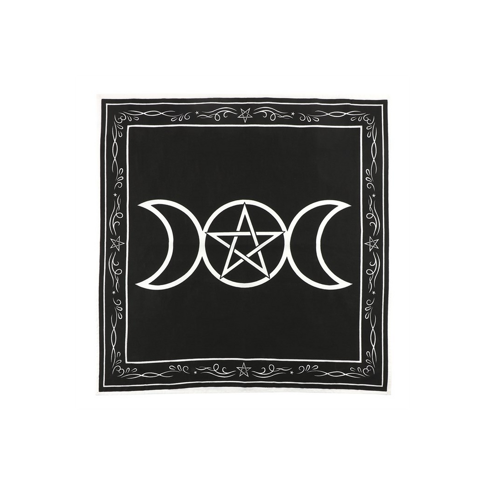 Elegant Lunar Altar Cloth - Triple Moon and Pentagram Design - 100% Cotton - 70x70cm - Witchcraft, Wicca, Spiritual Rituals