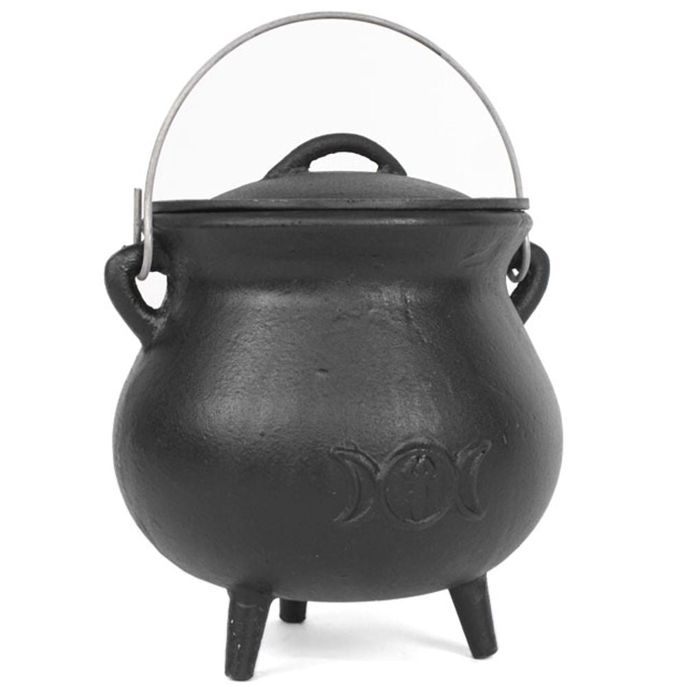 Large Gothic Wiccan Cauldron: 19cm Cast Iron with Triple Moon Symbol - Embrace Mystical Potions and Rituals