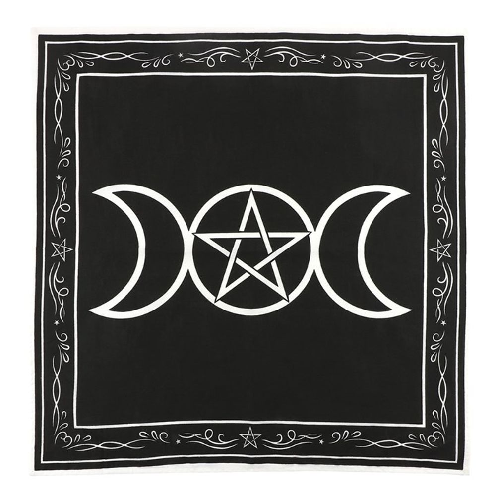 Elegant Lunar Altar Cloth - Triple Moon and Pentagram Design - 100% Cotton - 70x70cm - Witchcraft, Wicca, Spiritual Rituals