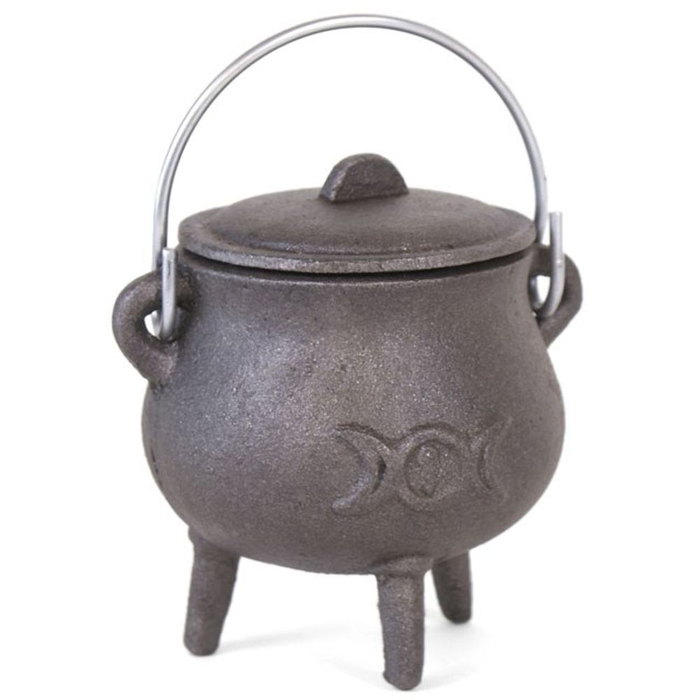 Small Gothic Wiccan Cauldron: 10cm Cast Iron with Triple Moon Symbol - Embrace Mystical Potions and Rituals