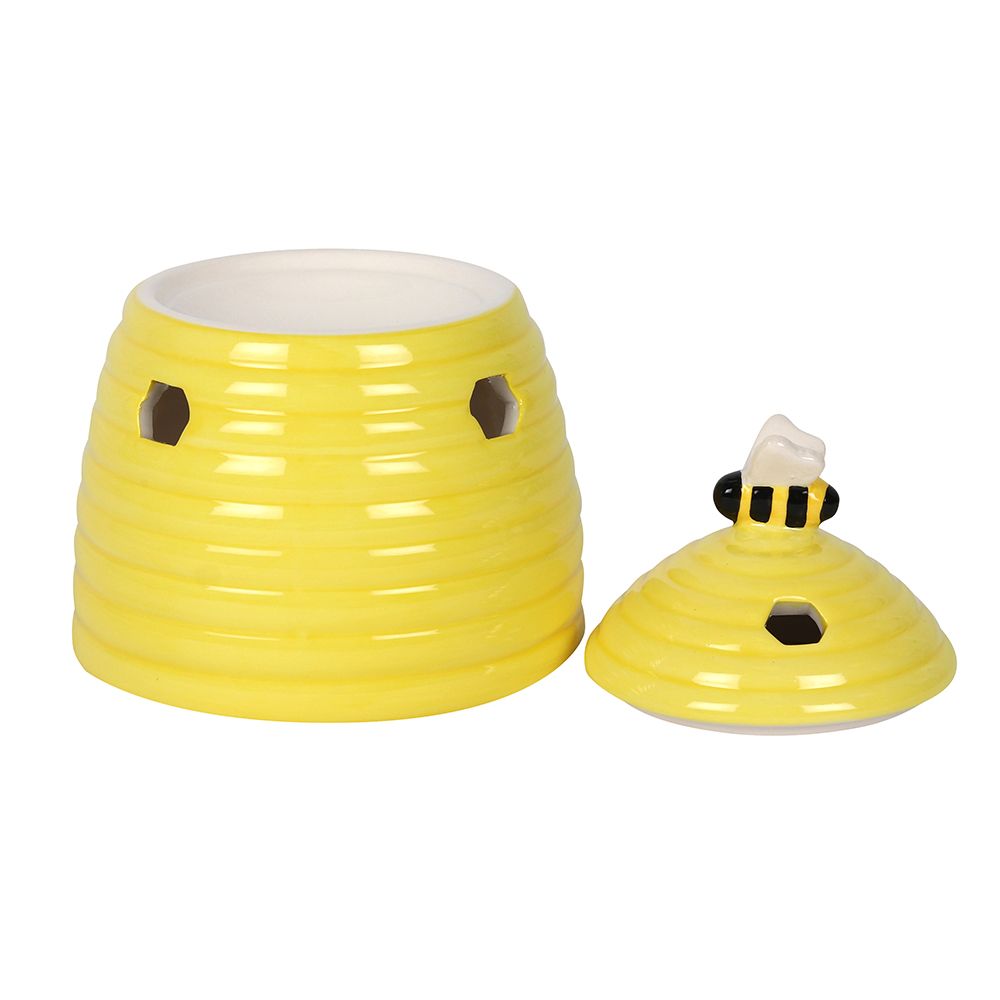 Yellow Beehive Burner: Lid Placed Beside, Front View, White Background