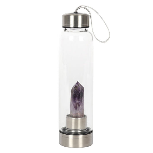 Experience Serenity: Amethyst Crystal Infused Glass Water Bottle