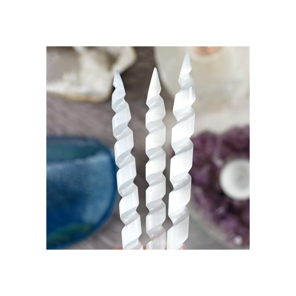 Round Point Selenite Spiral Wand