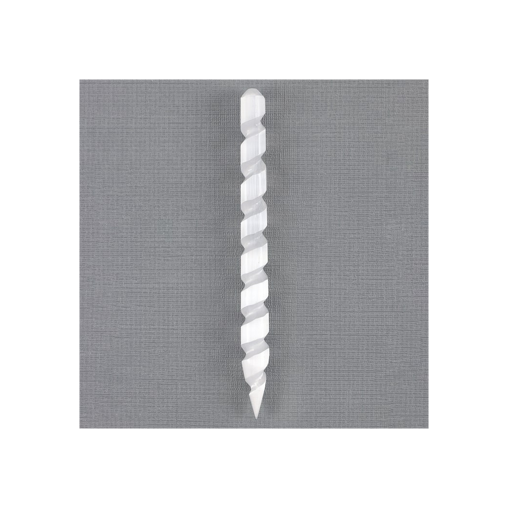 Round Point Selenite Spiral Wand