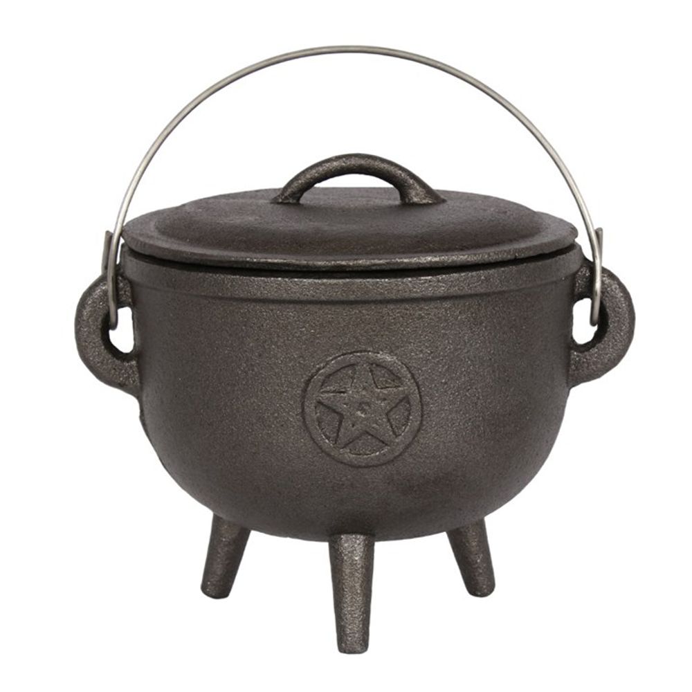 Medium Gothic Wiccan Cauldron: 15cm Cast Iron with Pentagram Symbol - Embrace Mystical Potions and Rituals