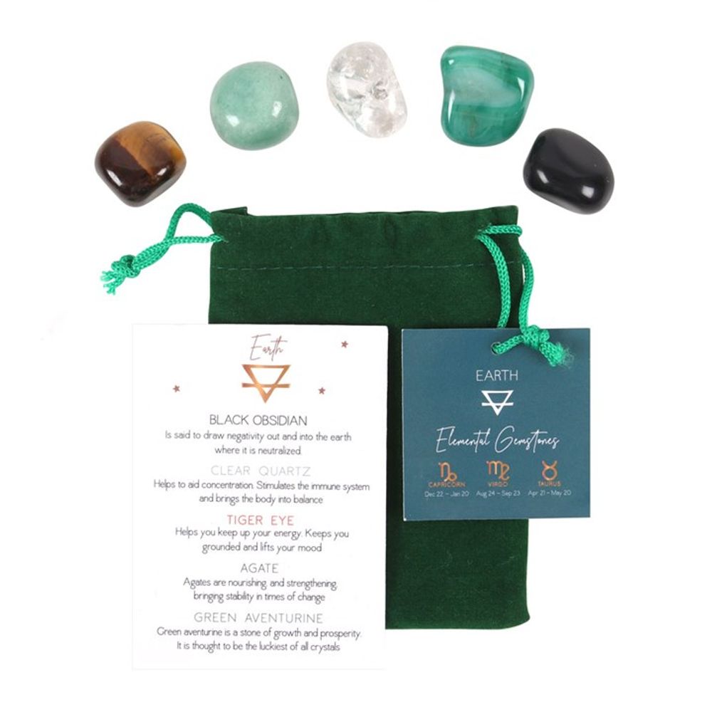 Grounding Earth Element Gemstone Set - Black Obsidian, Clear Quartz, Tiger Eye, Agate, Green Aventurine