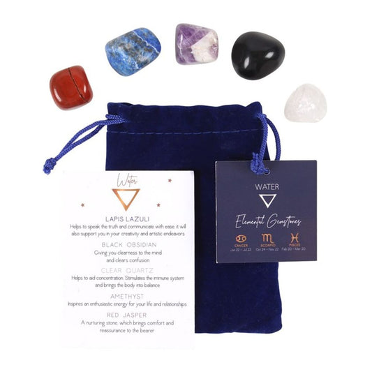 Calming Water Element Gemstone Set - Lapis Lazuli, Black Obsidian, Clear Quartz, Amethyst, Red Jasper